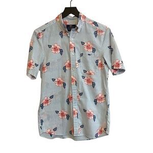 Vinyard Vines Classic Fit Hibiscus Stripe Stretch Hawaiian Shirt Size XS